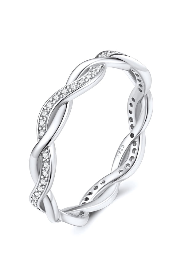 Twisted Rope Wedding Band for Women Cubic Zirconia Sterling Silver Eternity Rings Christmas Gift Size 4-12