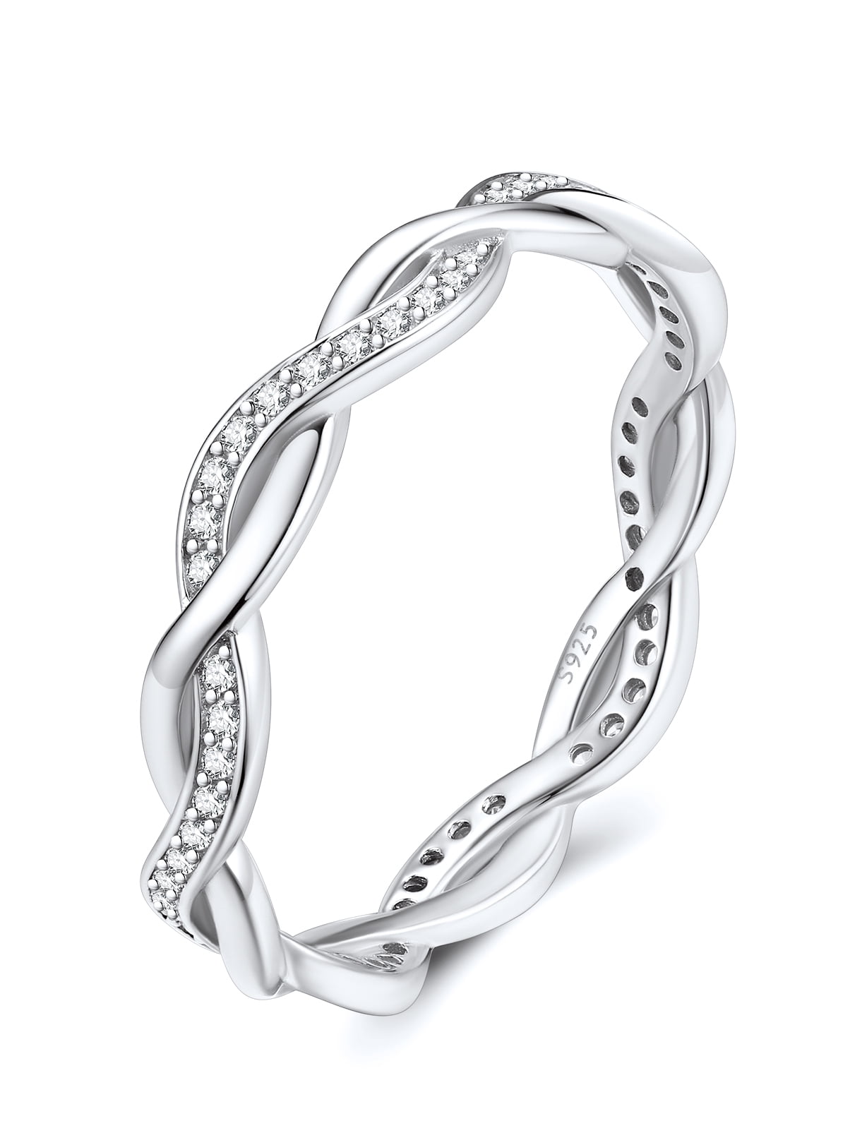 Silvora Twisted Rope Wedding Band for Women Cubic Zirconia Sterling ...