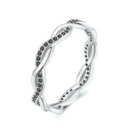 Silvora Twisted Rope Silver Wedding Bands for Women Black Cubic Zirconia Stackable Ring Jewelry Gift Size 11 for Her Wife Mom