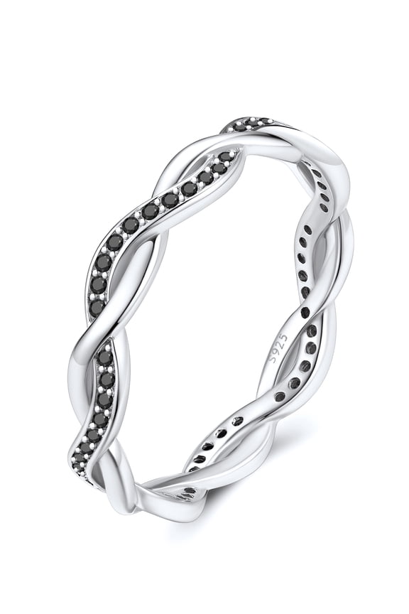 Twisted Rope Silver Wedding Bands for Women Black Cubic Zirconia Stackable Ring Jewelry Gift Size 5 for Her Wife Mom