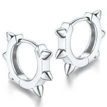 Silvora Unisex Cool Rivet Earrings Small Huggie Hoop Earrings S925 Sterling Silver Jewelry Punk Gothic Birthday Gift for Women Men