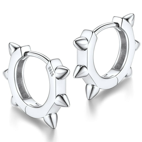 Silvora Unisex Cool Rivet Earrings Small Huggie Hoop Earrings S925 Sterling Silver Jewelry Punk Gothic Birthday Gift for Women Men