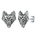 thumbnail image 1 of Silvora Viking Wolf Head Stud Earrings Sterling Silver Earrings Celtic Knot Cool Ear Charms Jewelry Gift for Women Men, 1 of 6