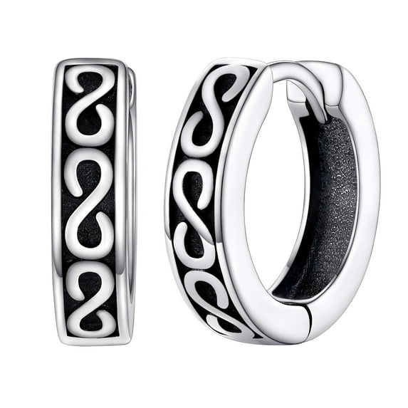 Silvora Vintage Infinity Hoop Earring 10mm 925 Sterling Silver Huggie Earrings for Men Women Jewelry Gift Christmas Father's Day