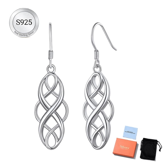Silvora 925 Sterling Silver Dangle Earrings for Women Celtic Knot Drop Earrings Simple Irish Jewelry Gift for Wife Mom Girlfriend Mother's Day