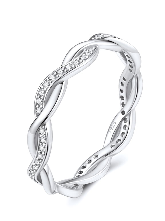 Vintage Twisted Wedding Bands for Women Stackable Rings Sterling Silver Cubic Zirconia Jewelry Gifts Size 4-12