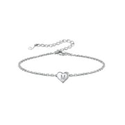Silvora Women Cute Letter Bracelet M Silver S925 Initial Heart Jewelry for Girlfriends - Letter M Chain Bracelets