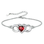 Silvora Women Heart Infinity Bracelet Synthetic Ruby Birthstone Sterling Silver Bracelet Birthday Gift for Mother Daughter - July