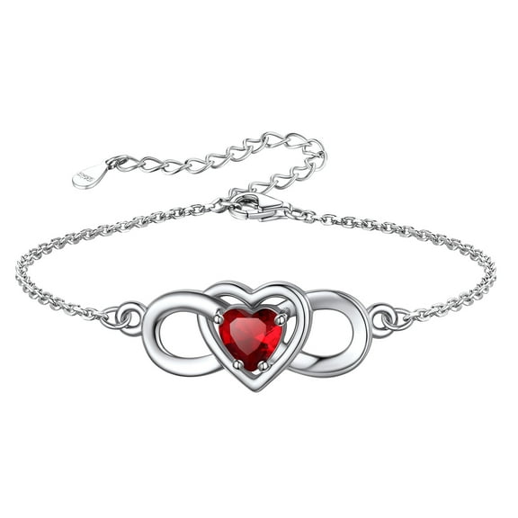 Silvora Women Heart Infinity Bracelet Synthetic Ruby Birthstone Sterling Silver Bracelet Birthday Gift for Mother Daughter - July