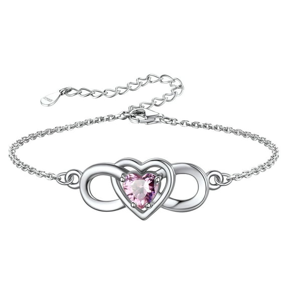 Silvora Women Heart Infinity Bracelet Synthetic Tourmaline Birthstone Sterling Silver Bracelet Birthday Gift for Mother Daughter - October