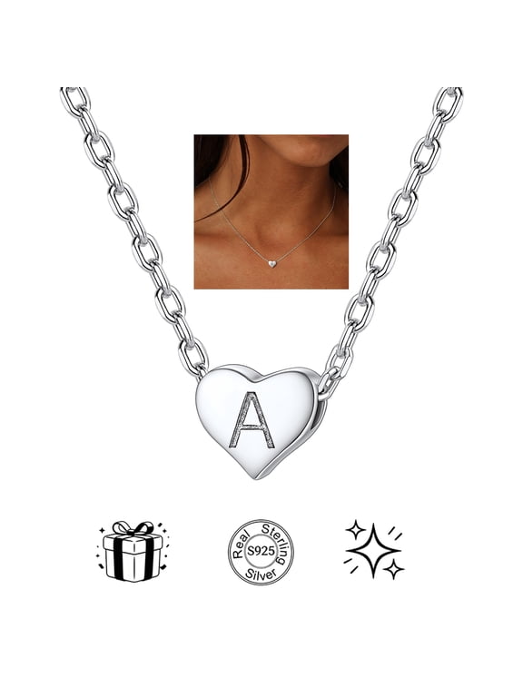Initial Heart Necklaces for Women S925 Sterling Silver Tiny Letter A Charm Pendant Necklace Alphabet Jewelry Gifts for Daughter Girlfriend Birthday Christmas Wedding Valentines