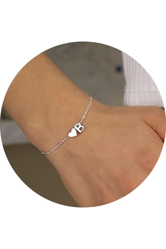 Sterling Silver Initial Bracelets for Women Mom Wife Daughter Heart Alphabet Letter B Charm Bracelet Birthday Mother's Day Gifts for Her