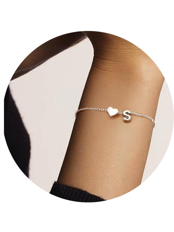 Women's Letter Bracelets with Heart Sterling Silver Initial Bracelet Personalized Jewelry Mother's Day/Birthday/Holiday Gifts