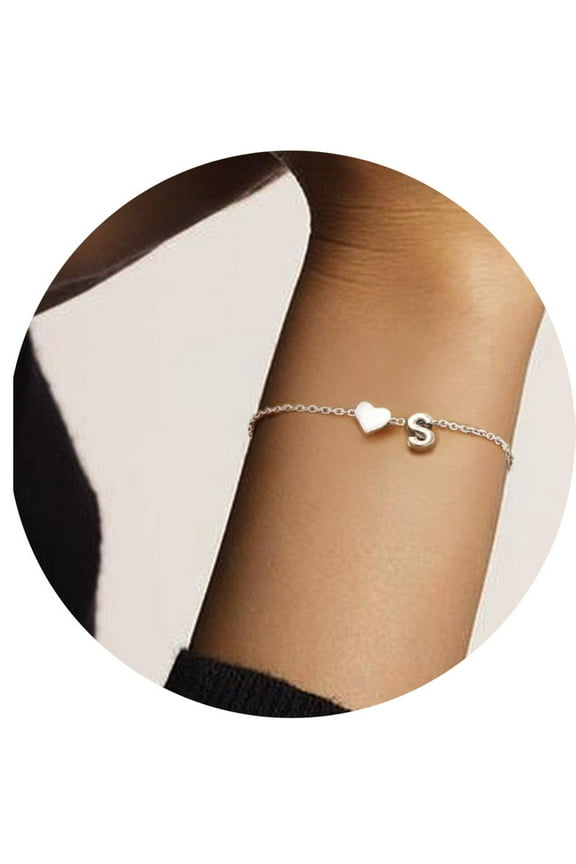 Women's Letter Bracelets with Heart Sterling Silver Initial Bracelet Personalized Jewelry Mother's Day/Birthday/Holiday Gifts
