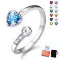 thumbnail image 1 of Silvora Sterling Silver Birthstone Rings for Women Heart Blue Turquoise Open Ring Birthday Christmas Valentine's Jewelry Gifts, December, 1 of 8