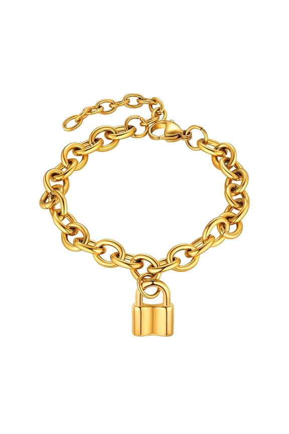 Women's Chain Bracelet with Lock Charms Gold Plated Stainless Steel Padlock Wristband Adjustable Bangle Jewelry Gifts for Couple Best Friend Friendship Birthday Mothers Day