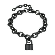 Silvora Womens Chain Bracelet with Lock Charms Stainless Steel Padlock Wristband AdjustableBlack Bangle Jewelry Gifts for Wife Girlfriend Daughter Valentines Day Christmas