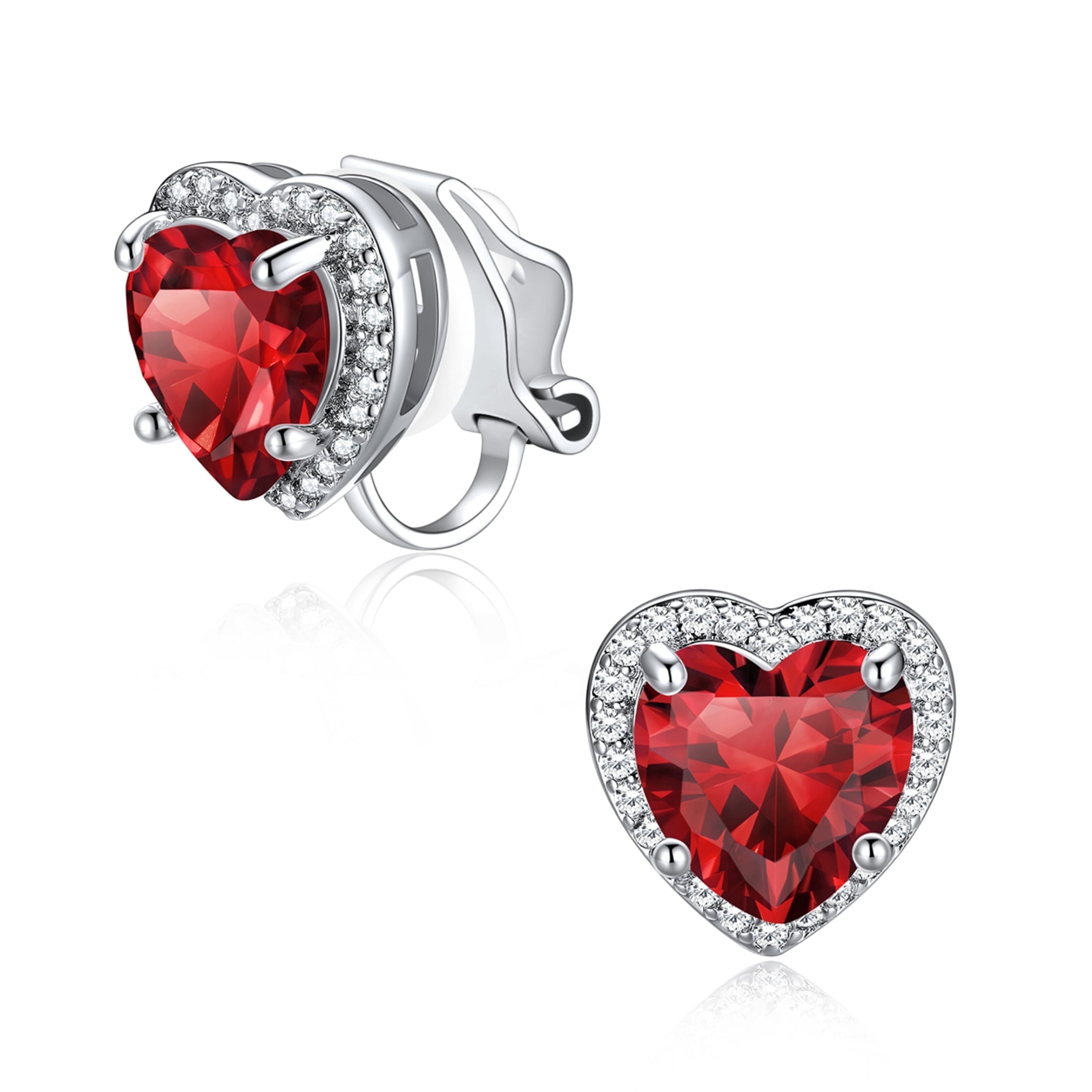 Silvora Clip on Earrings for Women January Red Garnet Heart Birthstone Non Pierced Earring for Daughter Wife Dainty Birthday Christmas Valentines Jewelry Gift