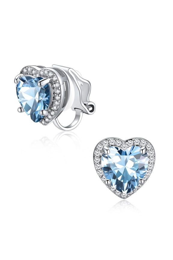 Sterling Silver Clip on Earrings for Women Heart Birthstone Stud Earring Dainty Birthday Christmas Valentines Jewelry Gift, March