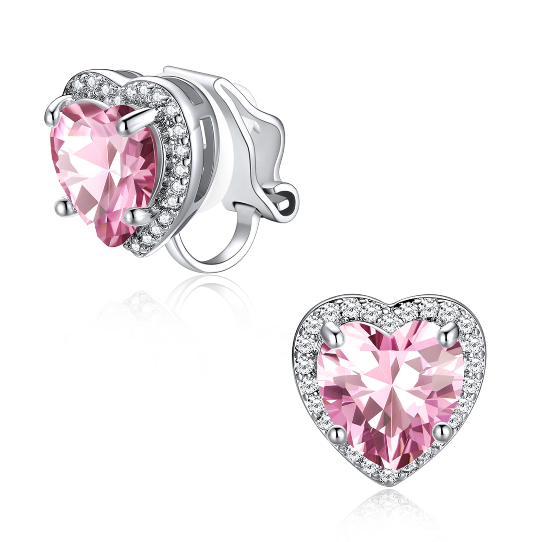 Silvora Clip on Earrings for Women October Pink Tourmaline Heart Birthstone Non Pierced Earring Jewelry Gift for Daughter Birthday Thanksgiving