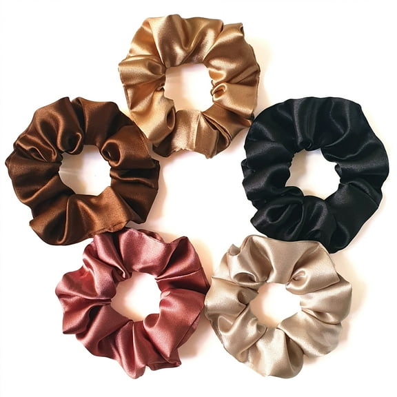 Silvr Bear Luxury Satin Scrunchies for Women & Girls - 5 Pack - Scrunchie Hair Tie - Earthy Shades