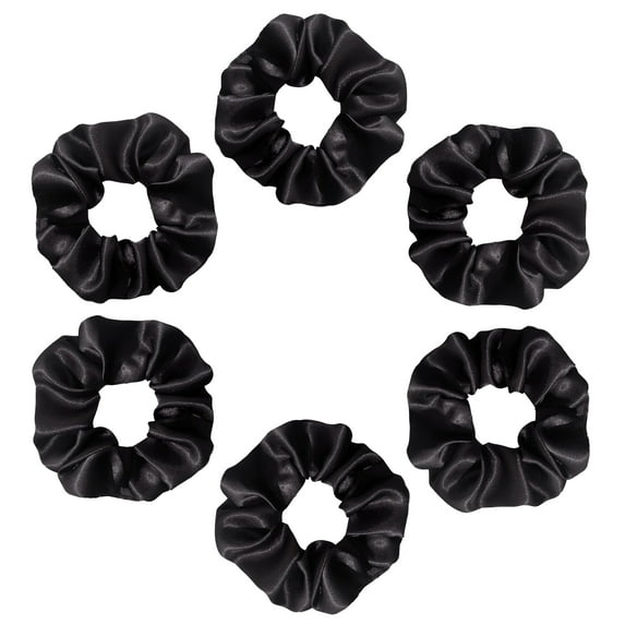 Silvr Bear Luxury Satin Scrunchies for Women & Girls - Pack of 6 - Black | Large Size Hair Ties
