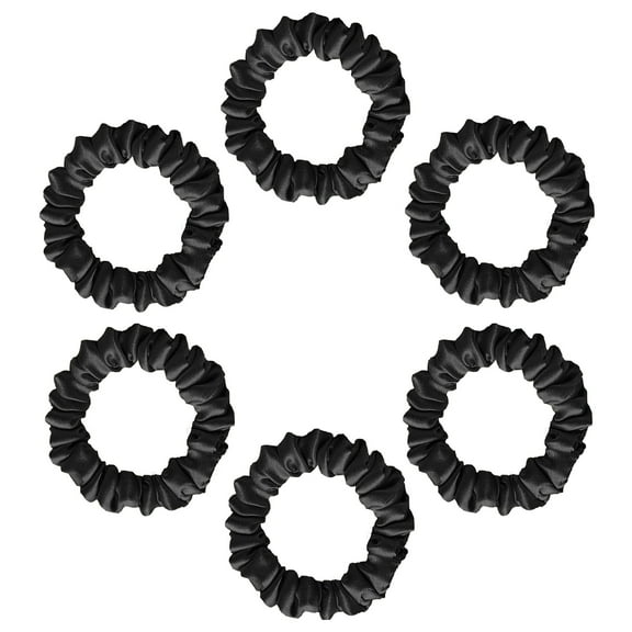 Silvr Bear Luxury Satin Scrunchies for Women & Men | Scrunchie Hair Tie | Pack of 6 | Skinny Black