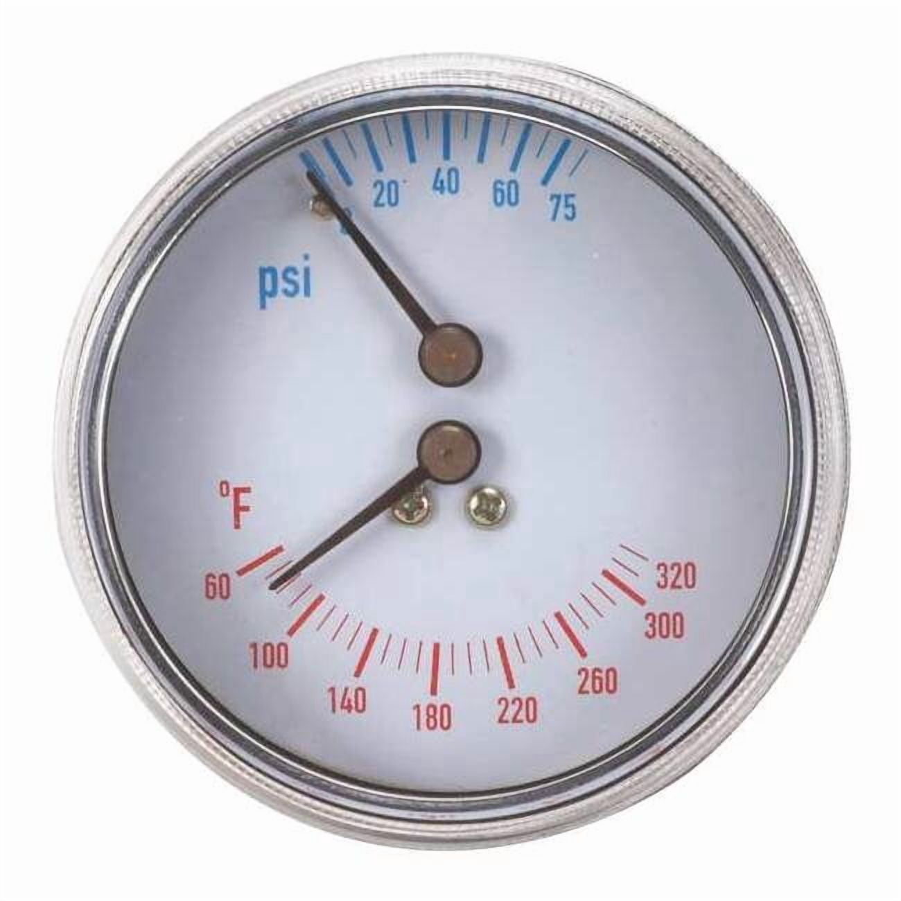 Boiler Gauge, Round, 0-75 PSI, 60 to 260 F, Window: Polycarbonate ...