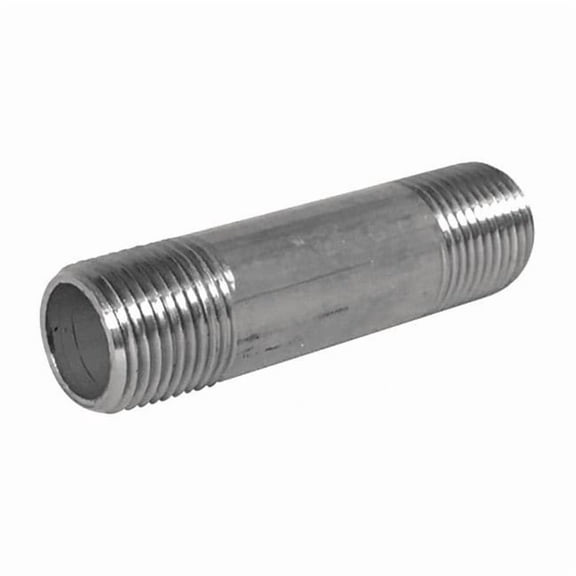 304 Stainless Steel Nipple, 1 in Nominal Pipe Size, 1 1/2 in Overall Long, Fully Threaded, Welded