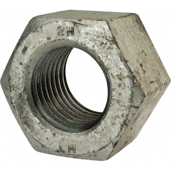 Heavy Hex Nut, #2-4-1/2, Steel, Grade 2H, Hot Dipped Galvanized, 2-1/32 in Ht
