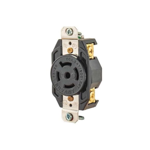 Locking Receptacle, L23-20R, 20 A, 347/600V AC, Three Phase, 4 Pole, Flush Mount, Screw Terminals