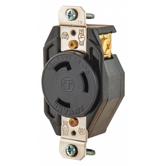 Bryant Locking Receptacle,Black,250VAC,2 HP,30A 70630FR