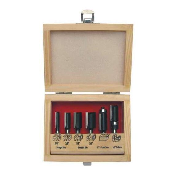 Router Bit Set,Straight/Trim,1/4S,6 Pc 16Y599