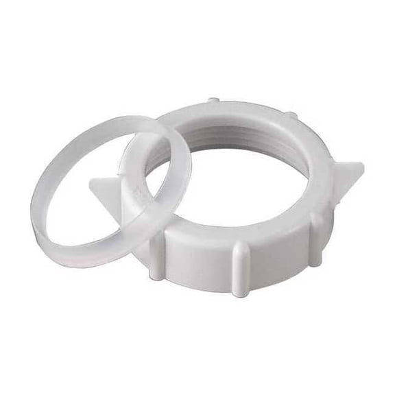 1-1/4" Dia, polypropylene, White/Plastic, Slip-Nut And Washer