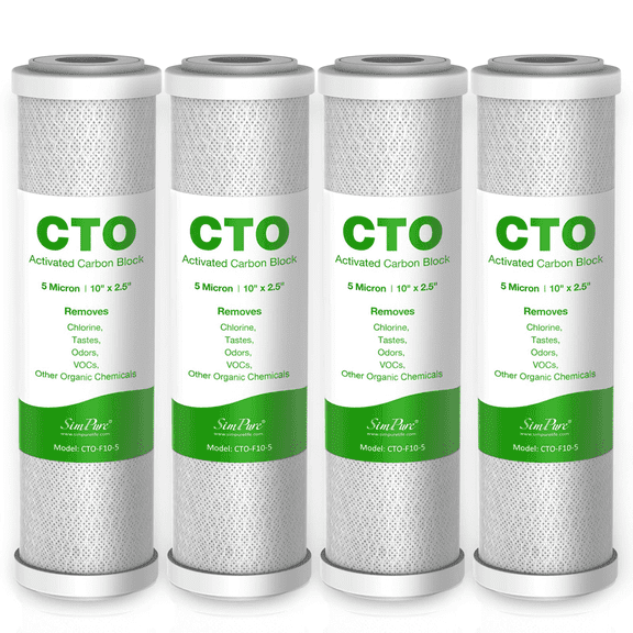 SimPure 5 Micron 10" x 2.5" Whole House Carbon Block Filter Cartridge Replacement for WFPFC8002, WFPFC9001, FXWTC, SCWH-5, Compatible with Home Under-Sink & Countertop Filtration System, 4 Pack