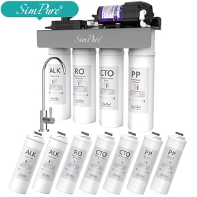 SimPure Alkaline Under Sink RO Tankless System, 8 Stage Reverse Osmosis Water Filter System, 400 GPD pH+ Water Filtration, BPA Free with 1 Year Filter Set