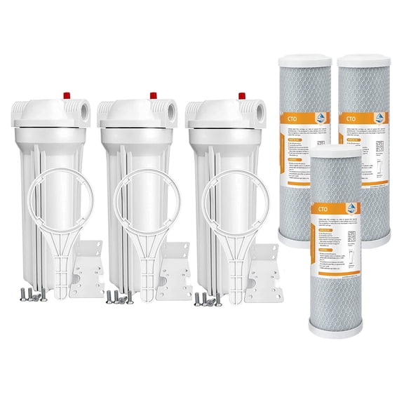 SimPure DB1025 Whole House Water Filter Housing,Universal 10 inch Sediment Filter with 3 Pack CTO Filter(5 Micron)