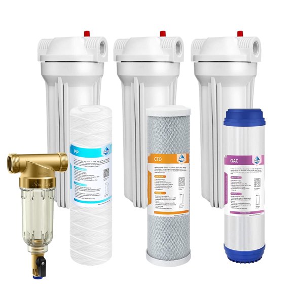 SimPure DB1025 Whole House Water Filter Housing, with DC5P Spin Down Water Filter,1 PP+1 CTO+1 GAC Filter(5 Micron)