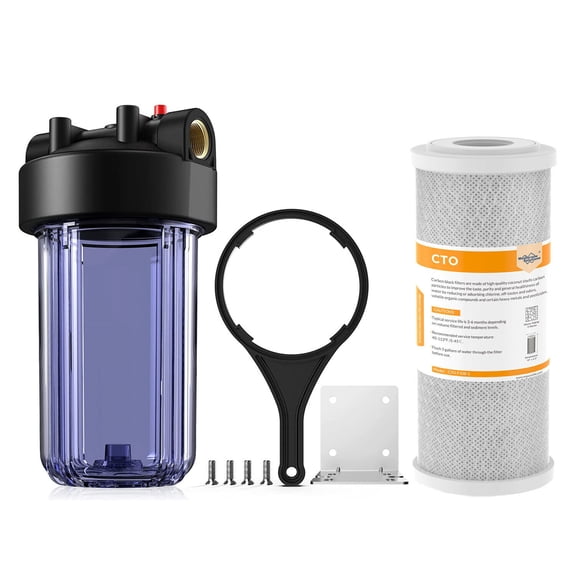 SimPure DB10C Whole House Water Filter Housing,10"x4.5" Sediment Carbon Cartridge Housing with 1Pack CTO Filter(5μm)