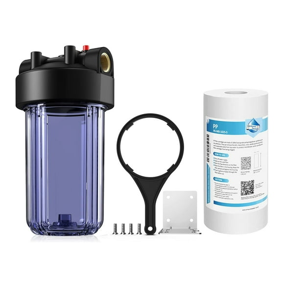 SimPure DB10C Whole House Water Filter Housing,10"x4.5" Sediment Carbon Cartridge Housing with 1Pack PP Filter(5μm)