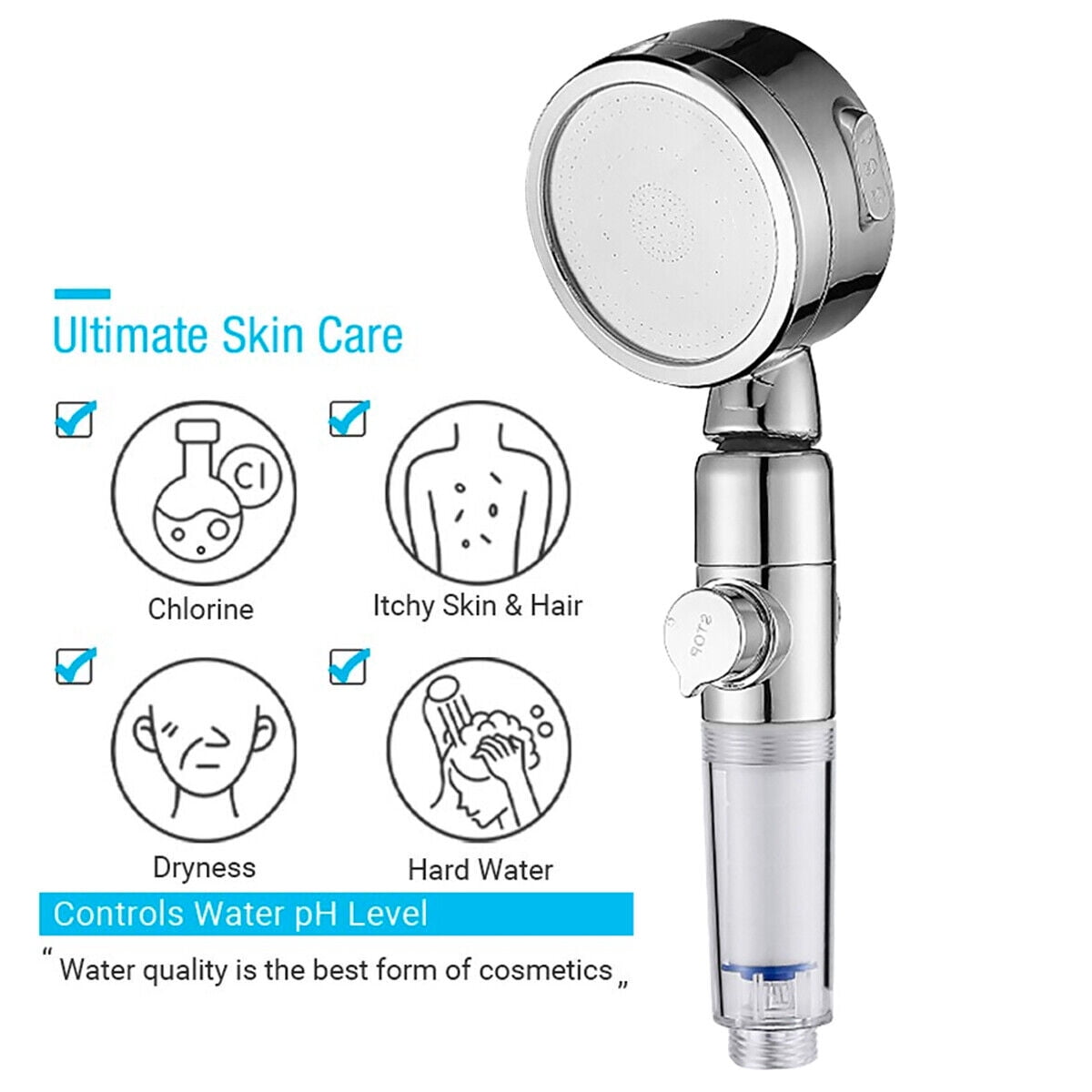 SimPure DB2 High Pressure Shower Head, Handheld, Water Saving, Pause Switch, with Filter
