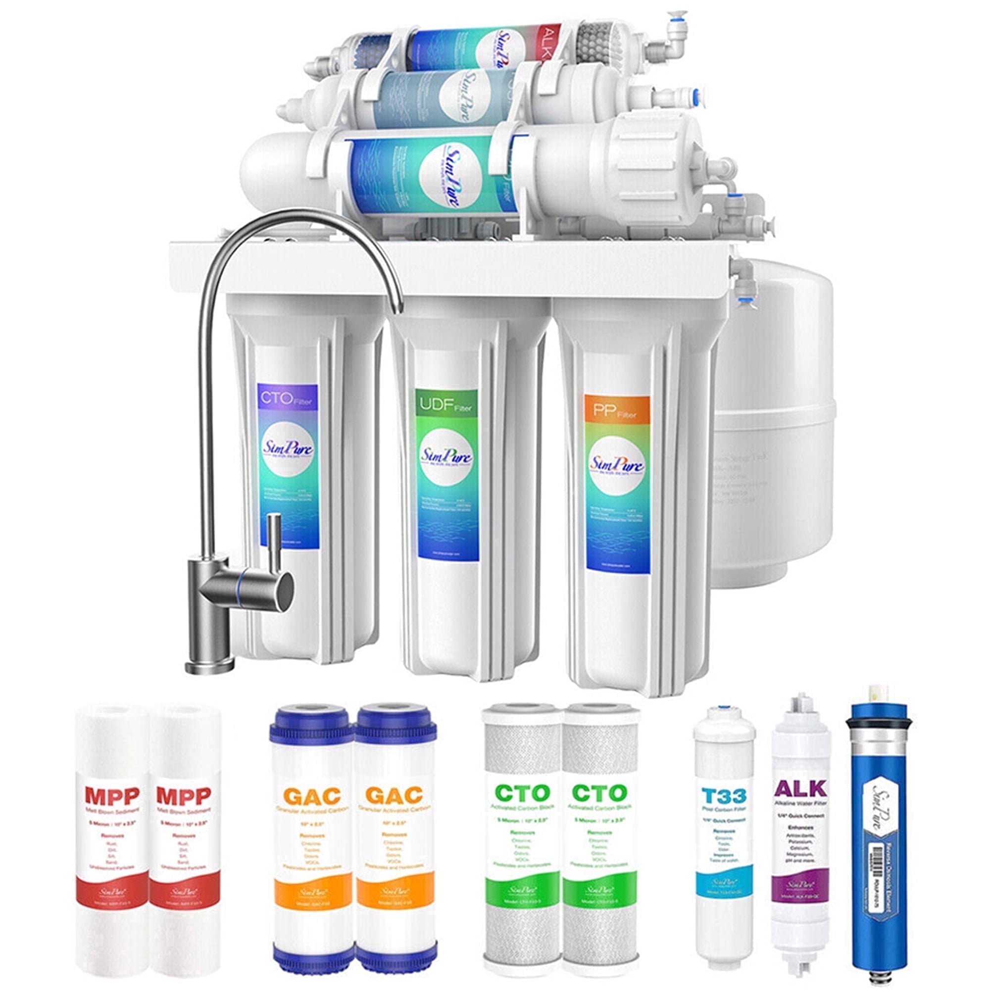 SimPure Under Sink Water Filter System NSF Certified 6 Stage 100GPD RO System with Faucet and Tank & Send 1 Year RO System Replacement Filter Set