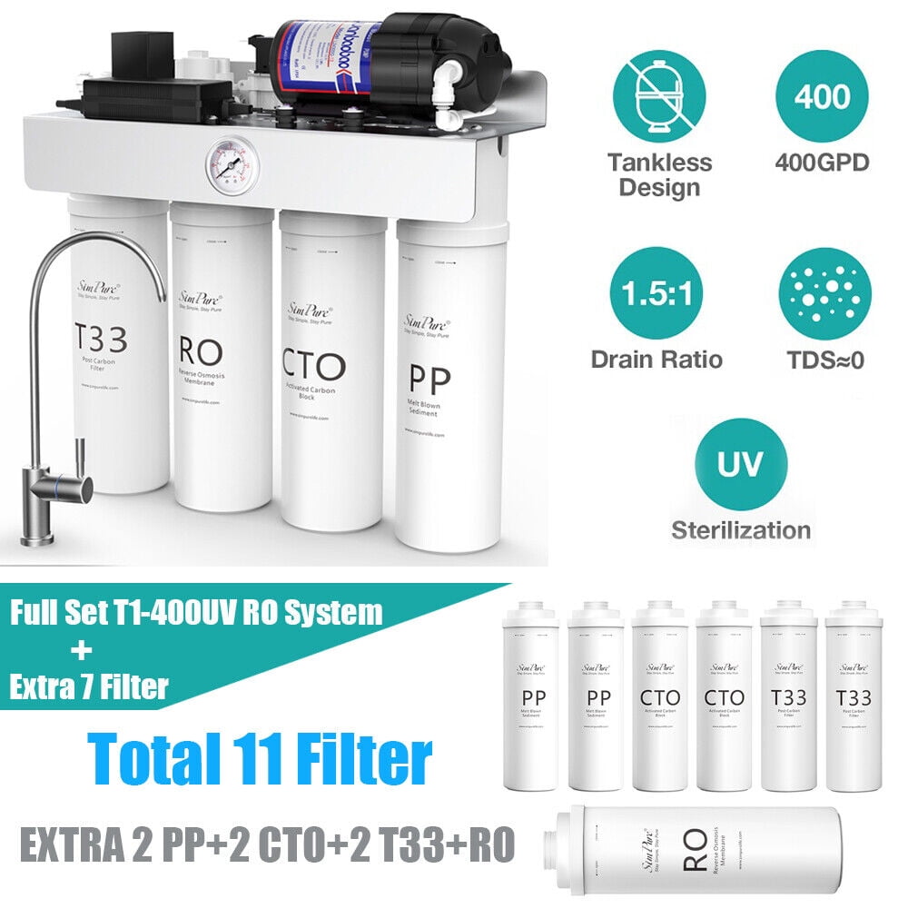 SimPure T1400 UV Tankless Reverse Osmosis System, 8 Stage Filtration