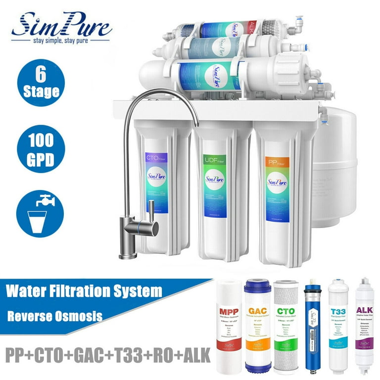 SimPure Under Sink Water Filter System, 6-Stage 100 GPD RO System+ 