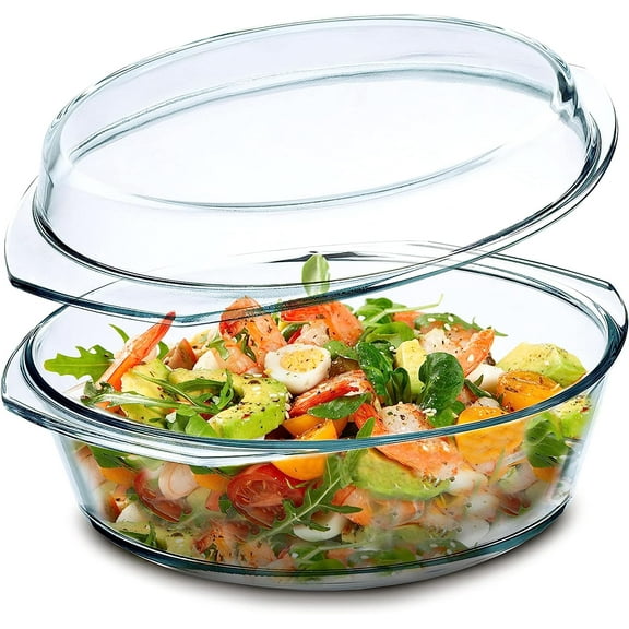 Simax Casserole Dish with Lid Microwave & Oven Safe Clear Glass Cookware, 1 Quart
