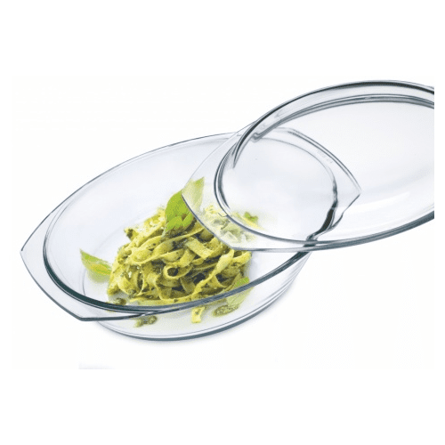 Simax Clear Oval Shaped Glass Casserole with Tight Fitting Lid ? Heat, Cold and Shock Proof ? Made in Europe ? Oven, Freezer and Dishwasher Safe ? 3 Quart (Plus 1.4 Quart Lid) Glass Baking Dish