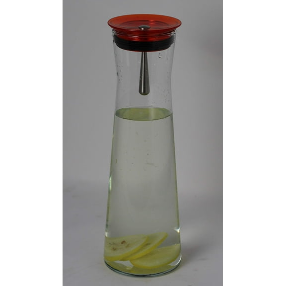 Simax Glassware Exclusive Clear Glass Carafe | Easy Pour, Orange Lid, Borosilicate Glass, Dishwasher Safe, Holds 1 Quart