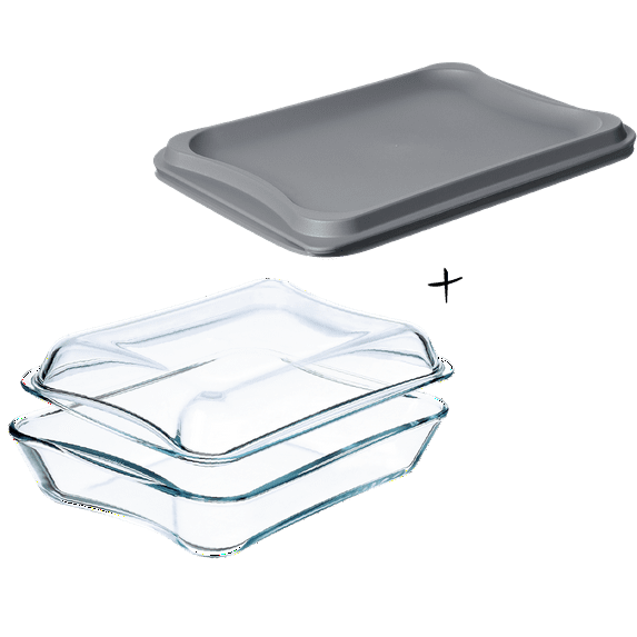 Simax Exclusive Rectangular Glass Roaster | With Plastic and Glass Lids, Borosilicate Glass, 2.6 Quart, Dishwasher Safe