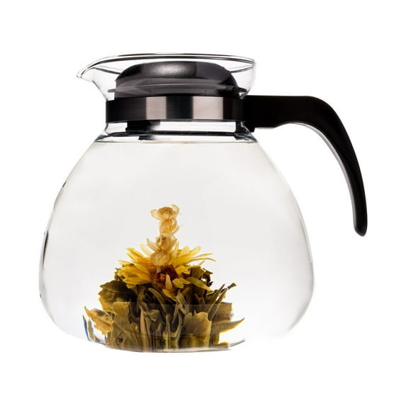 Simax Glassware 2.5 Quart Glass Teapot | Short Spout, Stay Cool Plastic Handle and Lid, Stovetop and Dishwasher Safe, Heat, Cold, and Thermal Shock Resistant Borosilicate Glass,