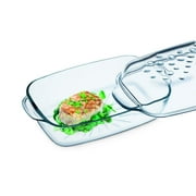 Simax Clear Glass Rectangle Roaster Pan With Lid, Raised Ridges for Fat Free Cooking, Durable Borosilicate Glass, Microwave and Dishwasher Safe, Made in Europe, 3 Qt Oblong Baking Dish